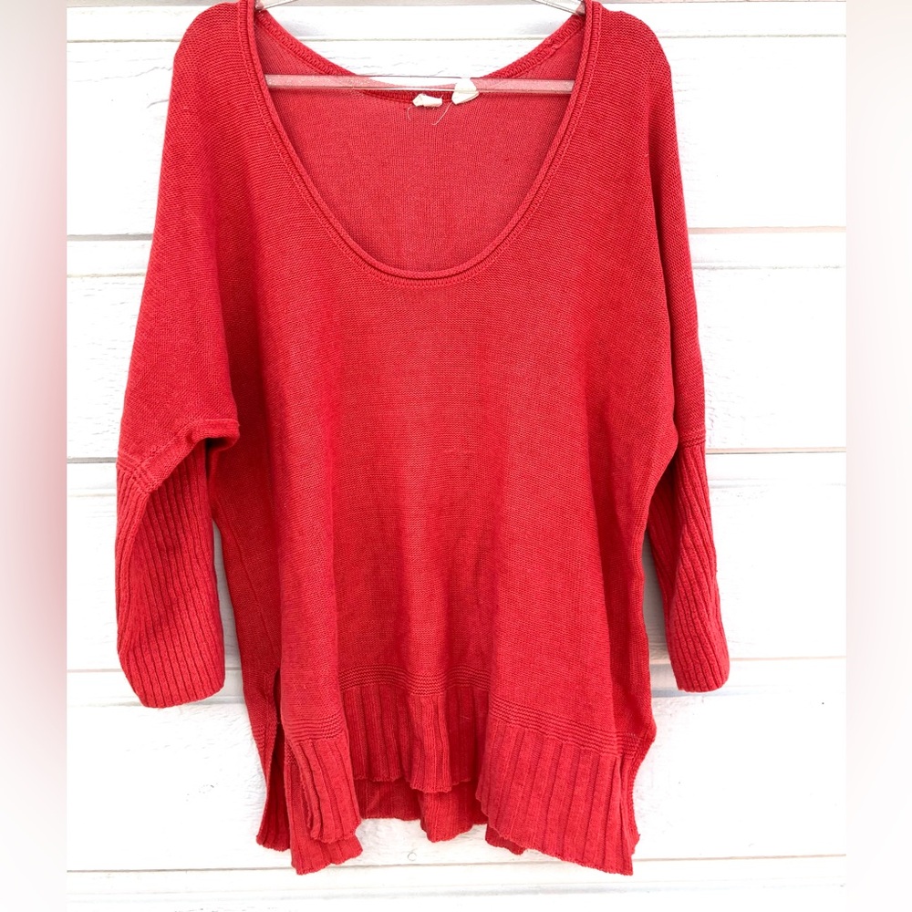 Moth for Anthropologie Bright Coral Red Pullover Knit Sweater L